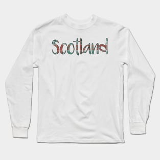 Scotland Christmas Tartan Map Typography Design Long Sleeve T-Shirt